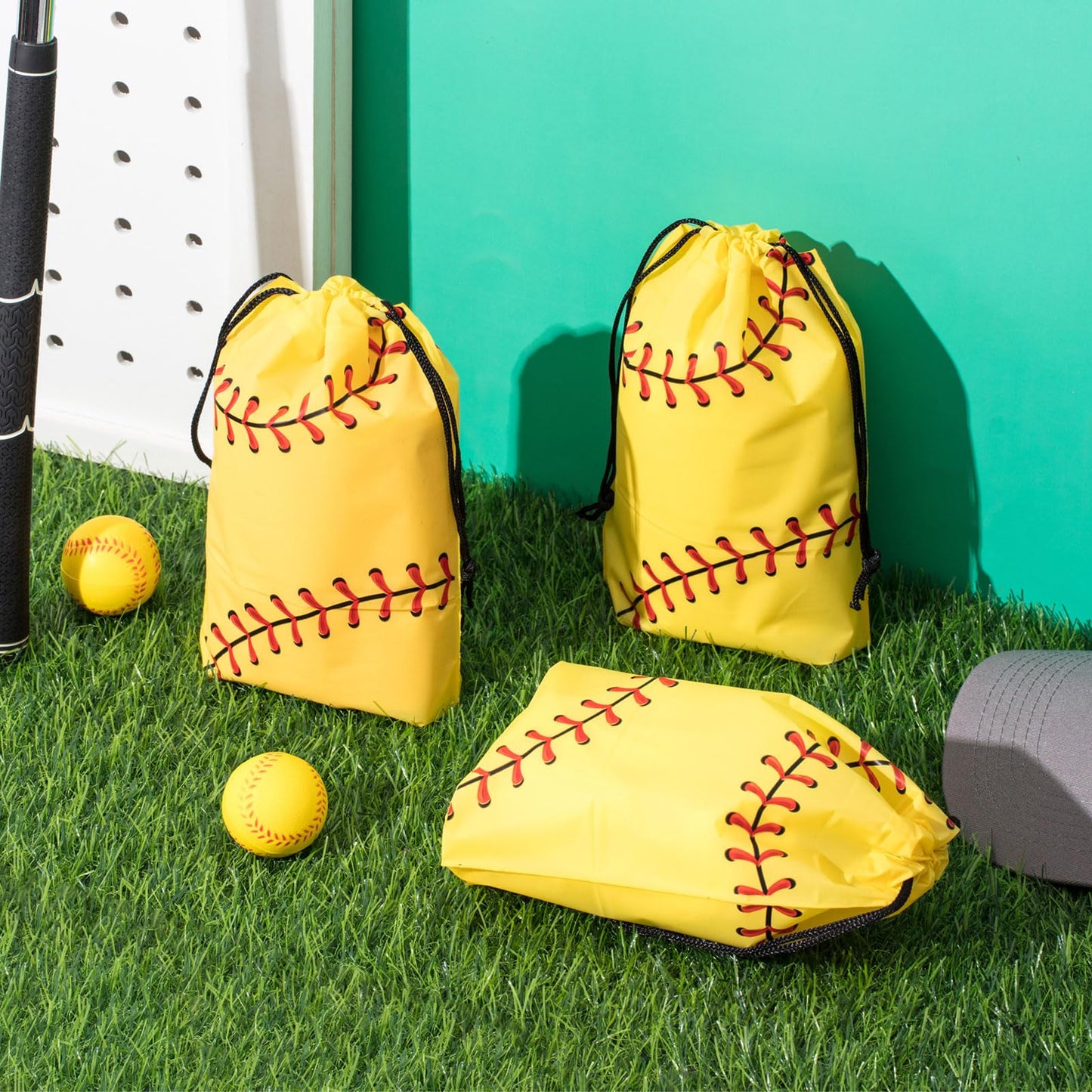 Silkfly 50 Pack Softball Snack Drawstring Bags Small Snack Plastic Goodie Gift Bags Party Favor for Sport Party Supplies, 6 x 8 Inch