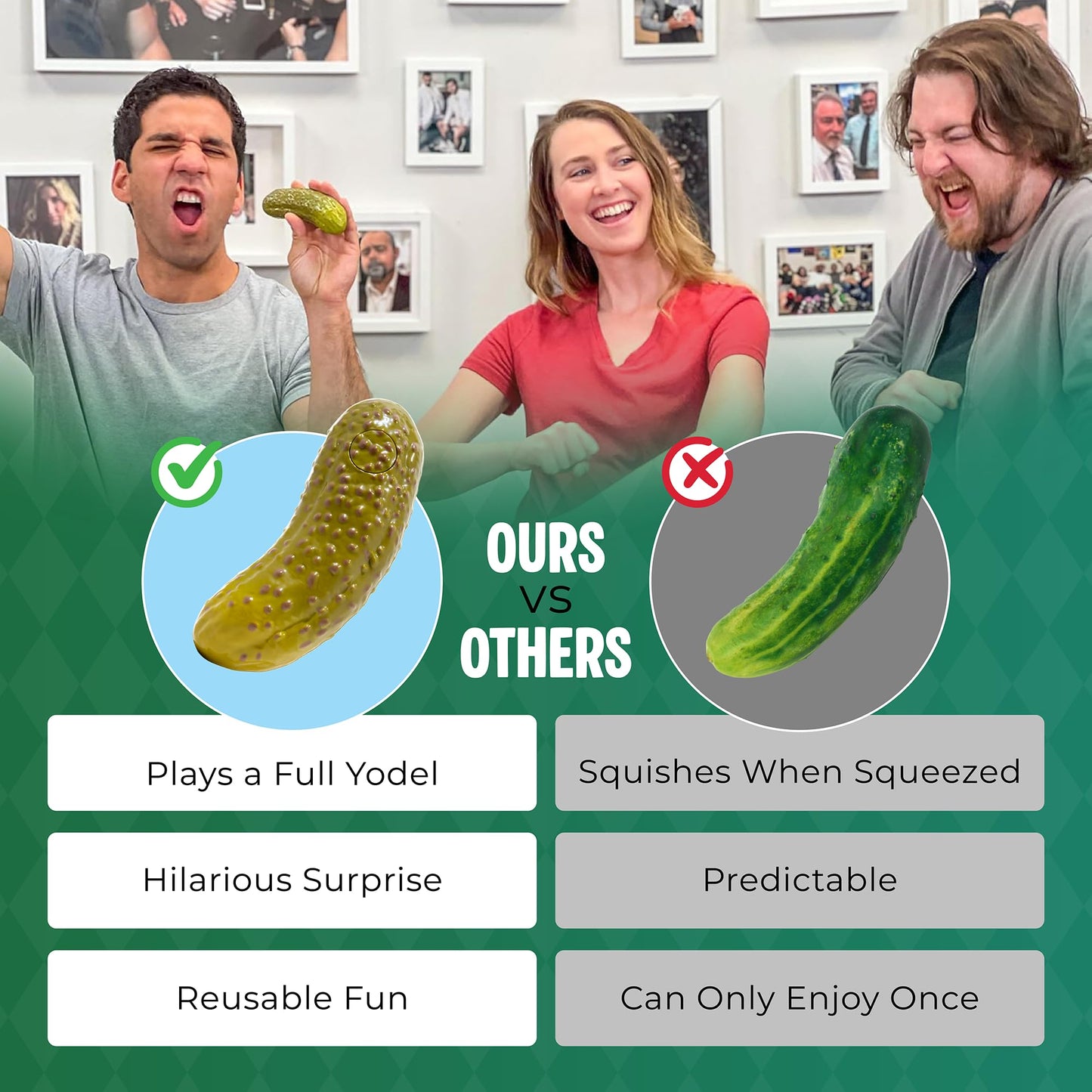 DR DINGUS Yodeling Pickle (1 Pickle - 5 Inch) Sings Dill-lightful Yodel Song - Make Anyone Laugh - Best Singing Gag Gift for Friends Family Coworkers - White Elephant