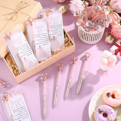 Sayglossy 50 Sets Quinceanera Party Favors Sweet 15th Thank You Gifts Diamond Pens with Thank You Cards Retractable Ballpoint Bling Pens 15 Birthday Gifts for Guests (Rose Gold)
