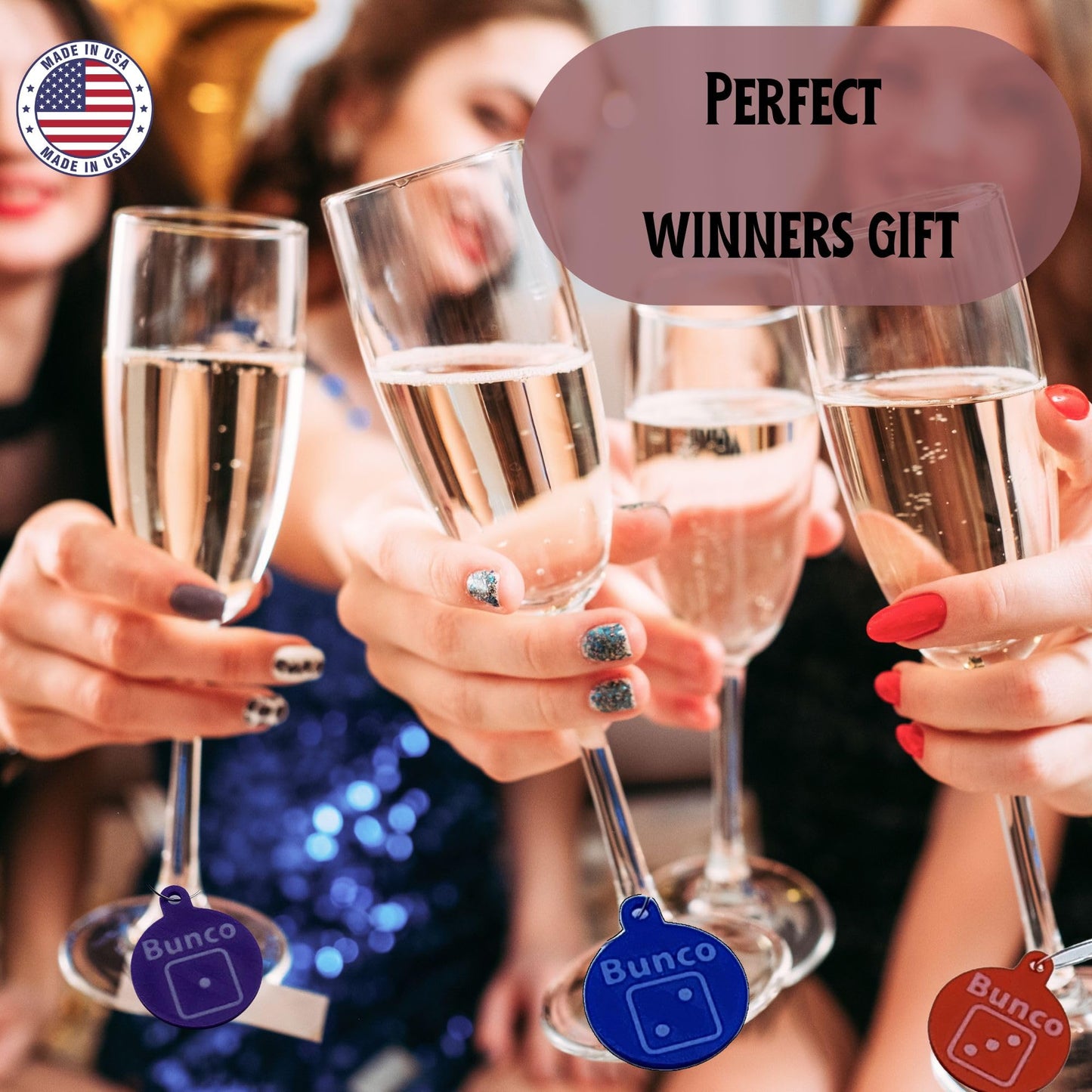 Bunco Prizes & Gifts – Bunco Dice Wine Glass Charms Set of 6 | Bunco Night Door Prizes, Hostess Gift, Game Night Accessories