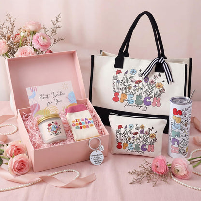Patelai 7 Pcs Speech Therapy Gifts Speech Language Pathologist Graduation Birthday Appreciation Gifts Set for Assistant Therapist, Pathologist Mothers Day, Teacher with 20oz Tumbler Canvas Tote Bag