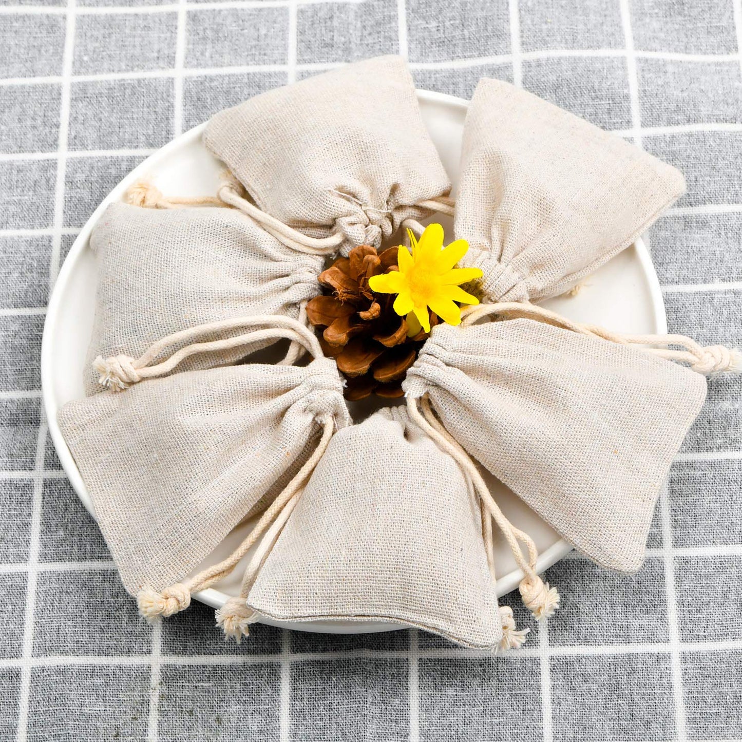 calary 5x6.9 Inch Double Canvas Drawstring Bag Cotton Pouch Gift Sachet Bags Muslin Bag Reusable Tea Bag (25pcs)