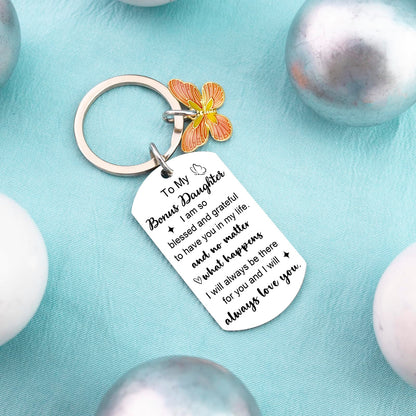 Bonus Daughter Gifts To My Bonus Daughter Keychain Unbiological Daughter Gift Stepdaughter Gifts from Stepmom On Birthday Graduation Wedding Christmas Gift Stocking Stuffers for Teen Girls