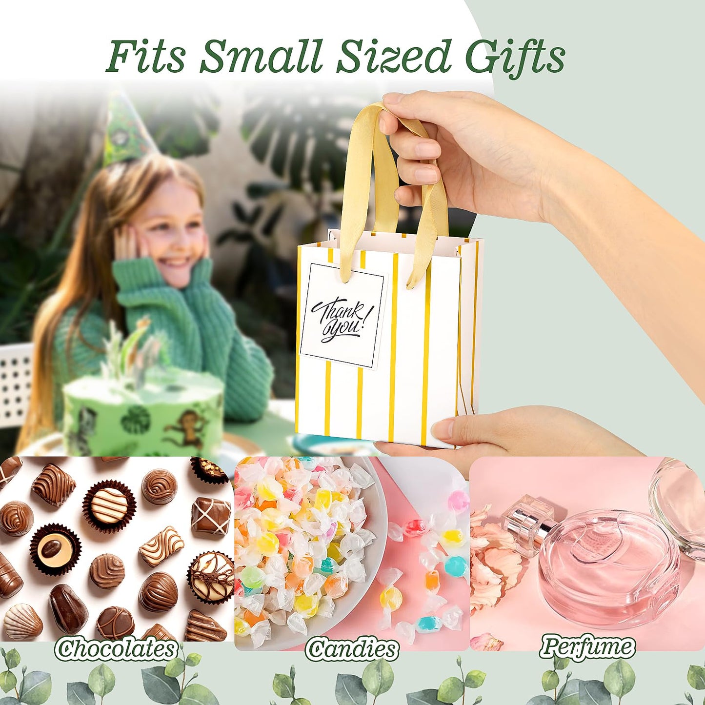 DOYIDE 30 Pcs Small Gift Bags with Handles, 4x2.75x4.5inch Mini Paper Gift Bags, Tiny Party Favor Bags with Tissue and ''Thank you'' Tag for Christmas Valentines Holidays Birthday Wedding Baby Shower