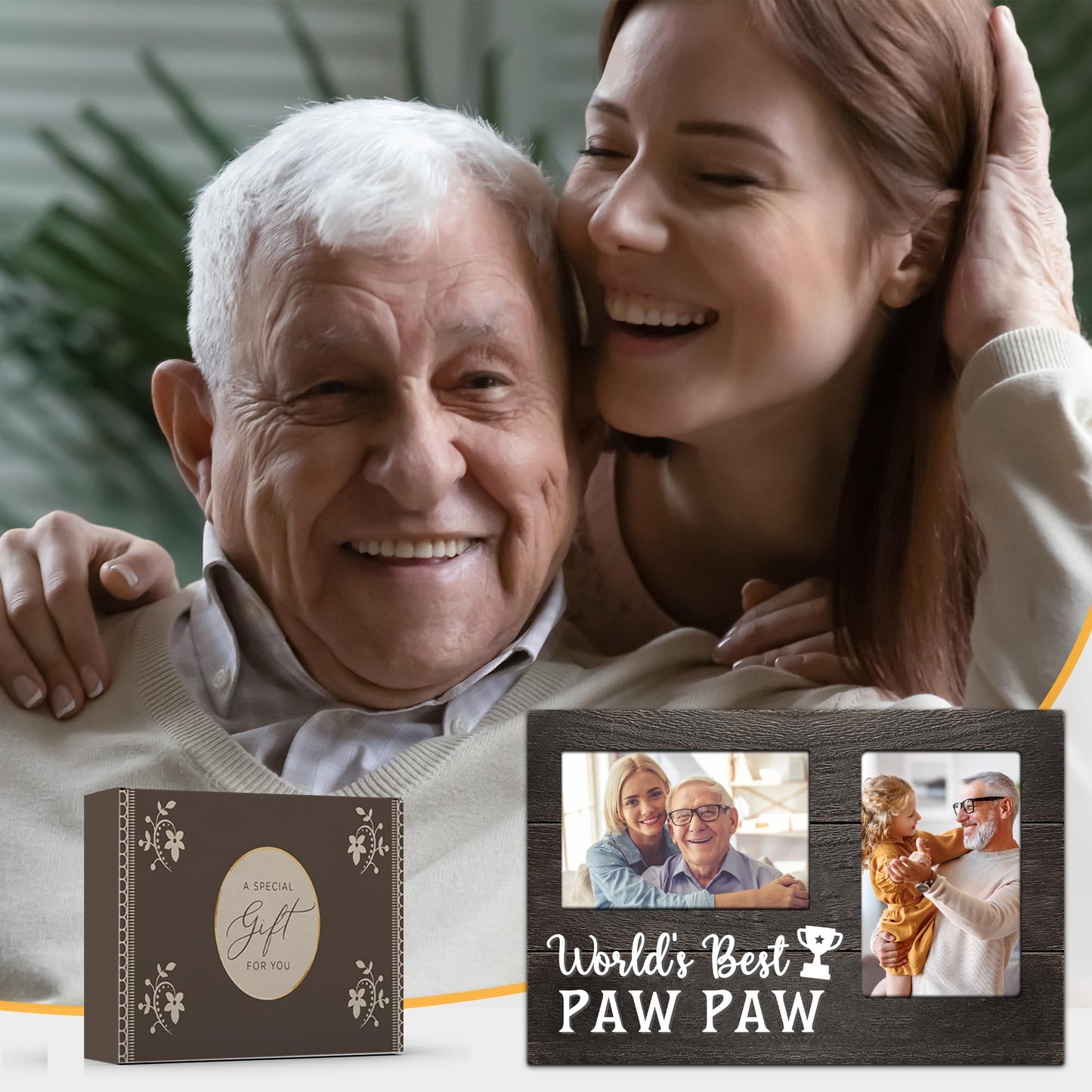 Fathers Day Pawpaw Gifts, Paw Paw Gift for Grandpa 3D Photo Frame Hold 4x6 Inches Two Photos, Best Pawpaw Ever Birthday Gift for Him from Grandkids, Gifts for Pawpaw Who Wants Nothing