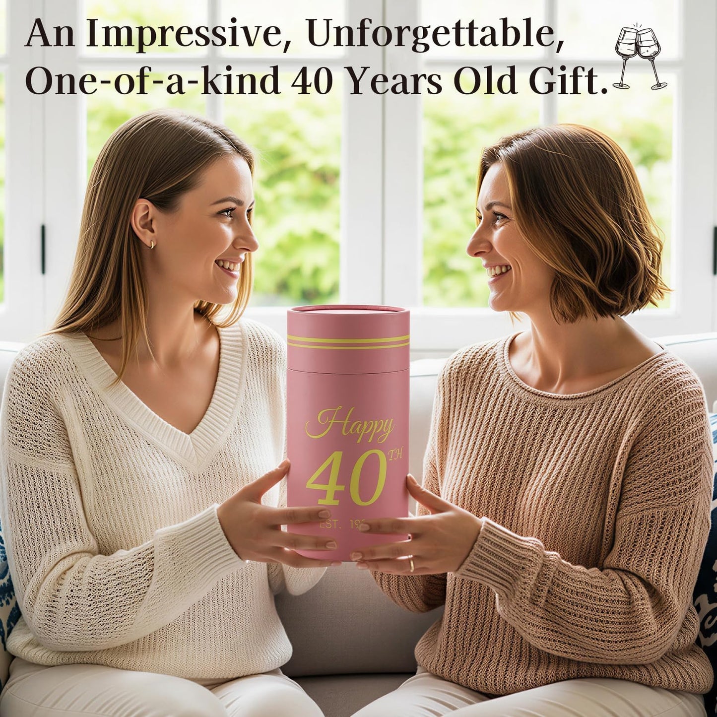 40th Birthday Gifts for Her - Limited Edition Wine Glass Gift Box Set - Unique 40th Bday Gifts Ideas for Women, Friends, Sister, Mom, Wife, Daughter - 40 Years Old Gift, Party Decorations Supplies