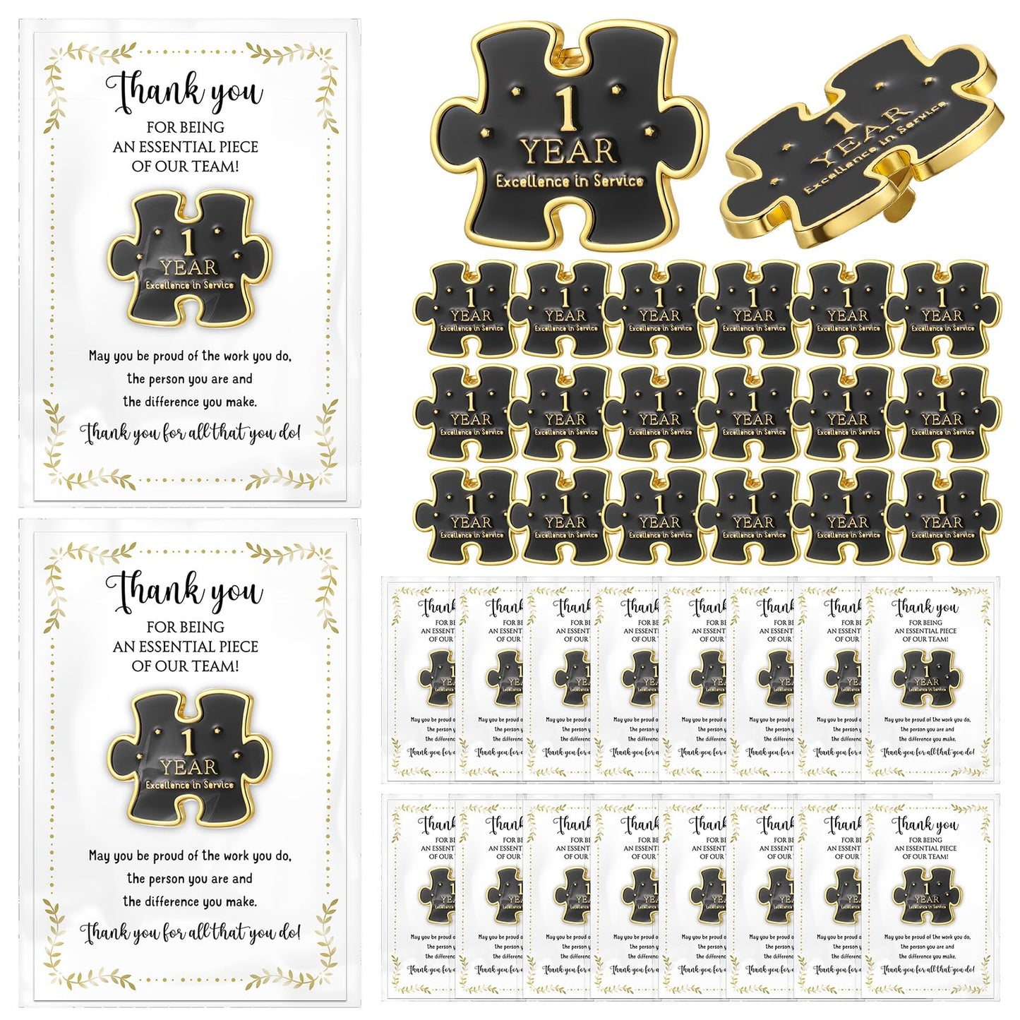 20 Set Year of Service Pin Employee Appreciation Gifts Bulk Excellence Award Lapel Pin with Cards Thank You Pins for Coworker Staff Teacher Team Volunteers