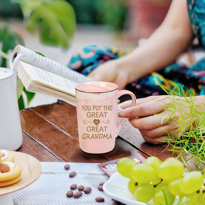Christmas Gifts for Grandma, Great Grandma Mug, Birthday Mother’s Day Gifts for Grandmother from Granddaughter Grandson Grandchild, 14 OZ Pink with Gift Box