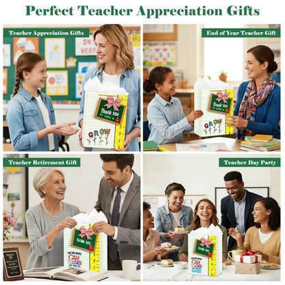 D4DREAM Teacher Gift Bag - 11.5'' Sturdy End of Year Teacher Appreciation Gift Bag with Handles and Tissue Paper for Graduation Teachers Retirement Teacher Party Supplies