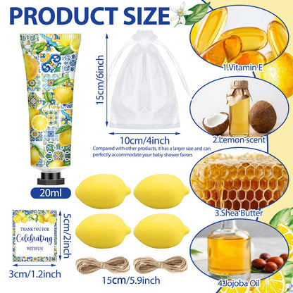 50 Pcs / 25 Sets Capri Lemon Baby Shower Party Favors for Guests Sweet One Italian Lemon Shaped Soaps Bridal Shower Return Gifts Amalfi Themed Hand Cream for Bridal Wedding Gender Reveal