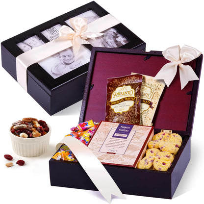 Photo Gift Box with Lid, Gifts Gourmet Food - Teas, Cocoas, Cookies, Snacks & Sweets Care Package for Women, Men, Holiday, Families, Memory Box for Thinking of You, Get Well, Anniversary, Thank You