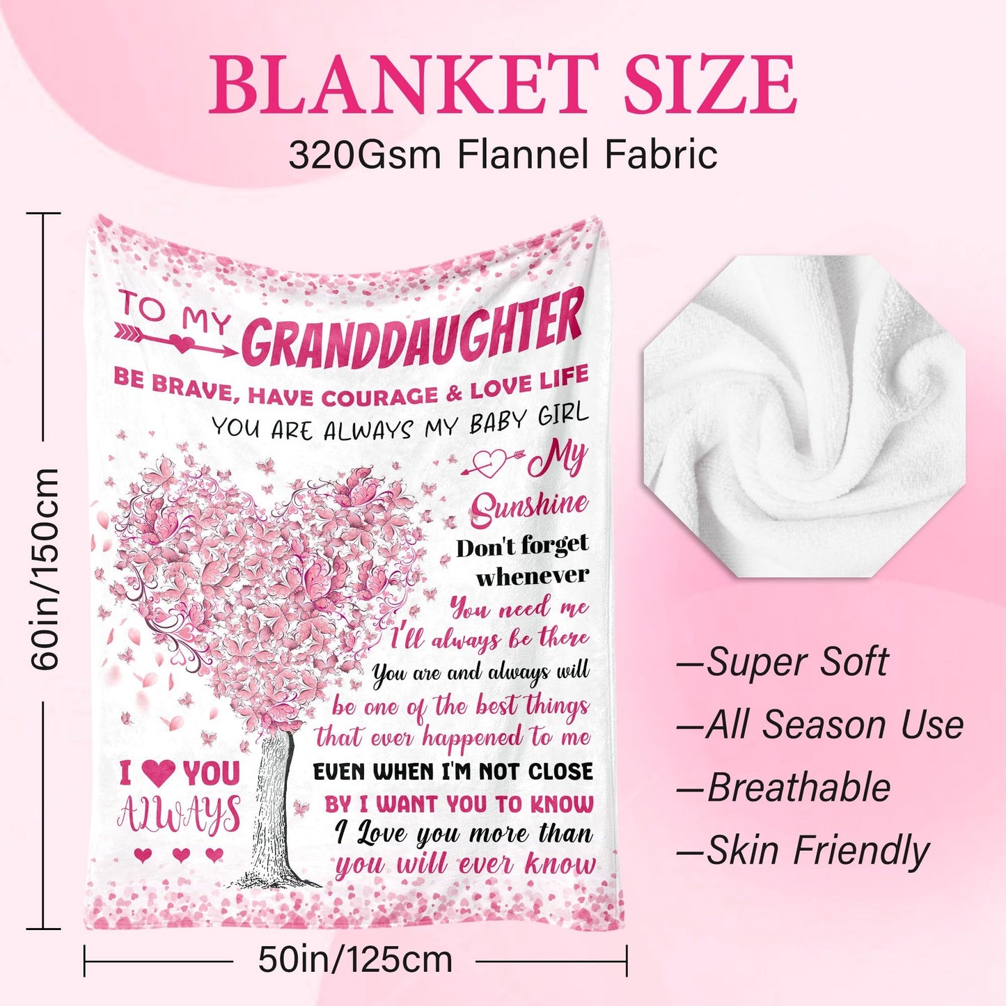 BAOERN Granddaughter Gifts from Grandma Grandpa - Granddaughters Birthday Gifts - Gift for Teen Girls & Kids - Christmas Graduation Present for Granddaughter - to My Granddaughters Blanket 50"x60"