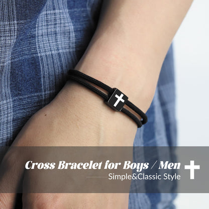 Black Cross Bracelet for Men Boys Baptism Valentine's Day Easter Birthday Christmas Gifts