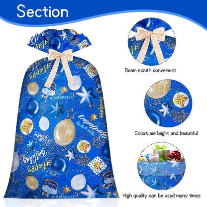 Extra Large Gift Bag Jumbo Giant Gift Bags,Oversized XL Big Huge Gift Bag for Present,Blue Gift Wrap Birthday Bag Plastic Bike Wrapping Bag for Large Gifts for Boy Men Child Kids(48inch 1Pack)