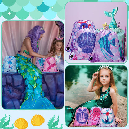 Shappy 24 Pack Drawstring Party Favors Bags Cartoon Animal Candy Goodie for Boys Birthday Kids Gift Return Girls Supplies(Mermaid)