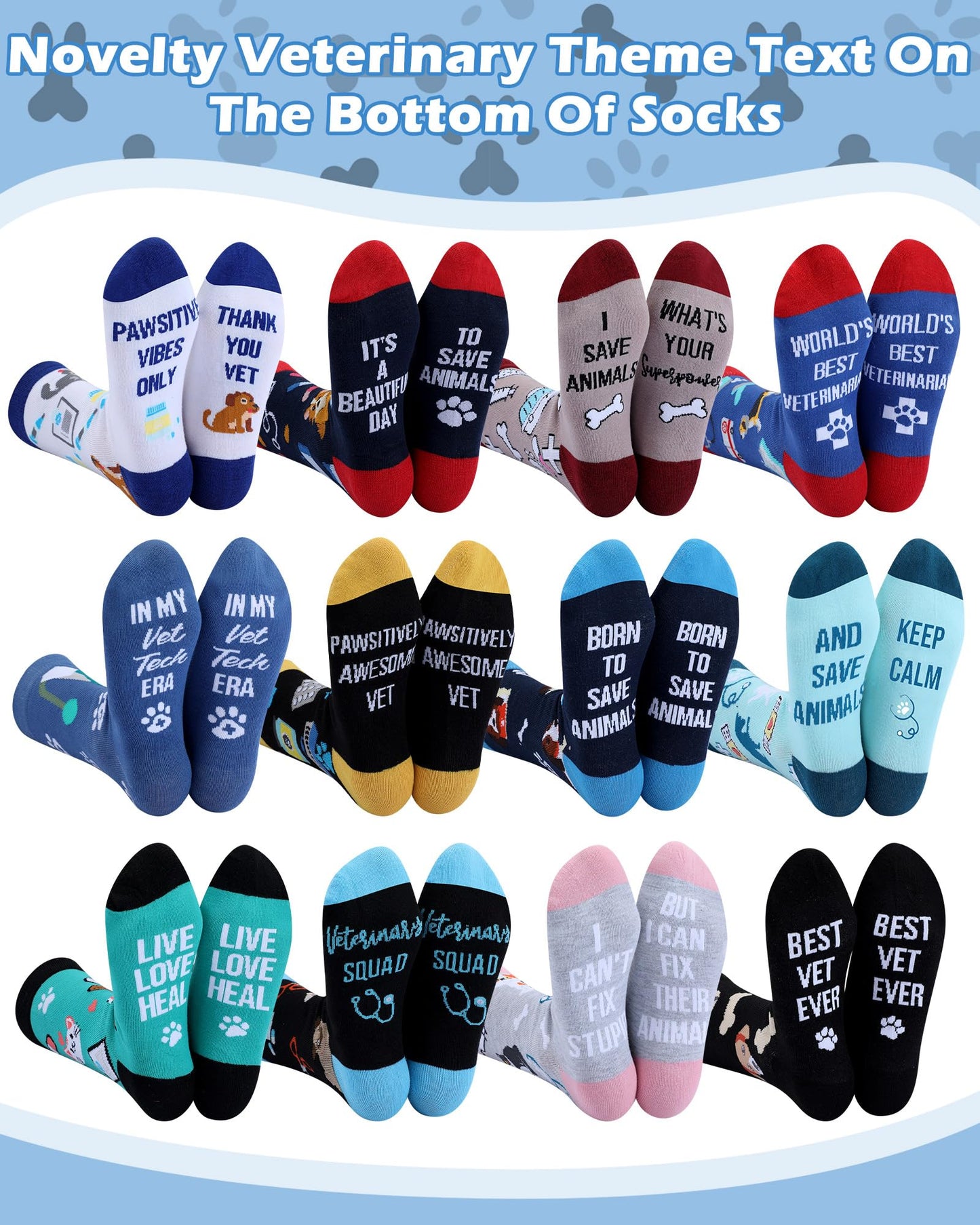 Skicuff 24 Pairs Bulk Vet Technician Socks for Woman Men Funny Veterinary Cotton Crew Socks Vet Tech Week Veterinarian Appreciate Gifts Doctor Nurse Assistant Birthday Gifts