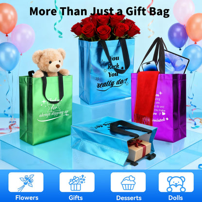 40 Pcs Reusable Gift Bags with Handles - Include 20 Iridescent Gift Bags & 20 Tissue Paper - Employee Appreciation Gifts Bulk for Staff, Team, Coworker, Teachers, Nurse, Thank You Gifts (Colorful)