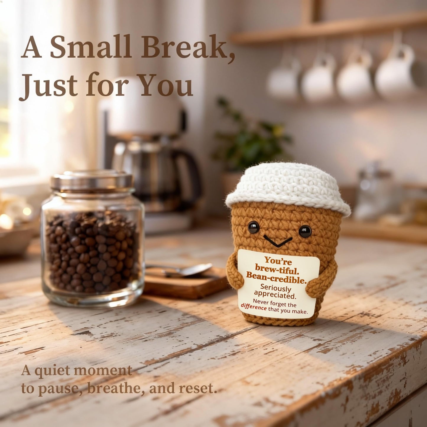 Coffee Lovers Gifts for Women, Positive Espresso Emotional Crochet Handmade Support, Small Appreciation Gifts for Coworker, Teacher Friends Thank You Gift