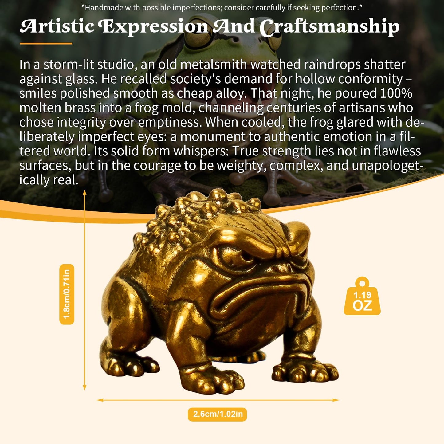 CHOVY Solid Brass Angry Frog Figurine, 100% Solid Brass Retro Statue with Vivid Eyes, Handcrafted Oddities and Curiosities Collectible for Desk, Office & Home Decor, Unique Gift for Frog Lovers