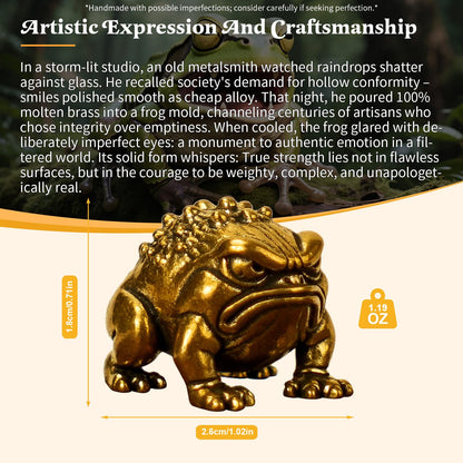 CHOVY Solid Brass Angry Frog Figurine, 100% Solid Brass Retro Statue with Vivid Eyes, Handcrafted Oddities and Curiosities Collectible for Desk, Office & Home Decor, Unique Gift for Frog Lovers