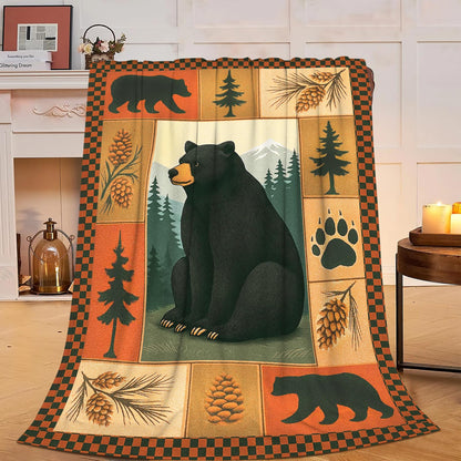 Cabin Bear Blanket Farmhouse Bear Throw Blanket Wildlife Bears Soft Cozy Fleece Fuzzy Plush Flannel Blankets Gifts for Women Girls Men Boys Kids Teens Adults 50"X40"