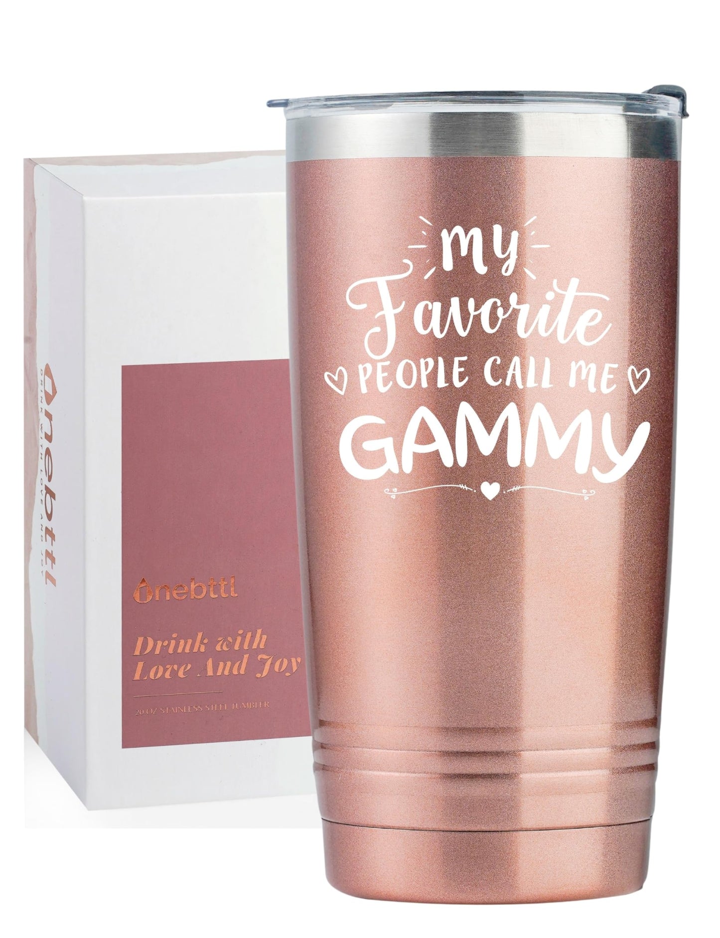 Onebttl Gammy Gifts for Grandma, Insulated Stainless Steel Tumbler with Lid, 20 oz, Rose Gold
