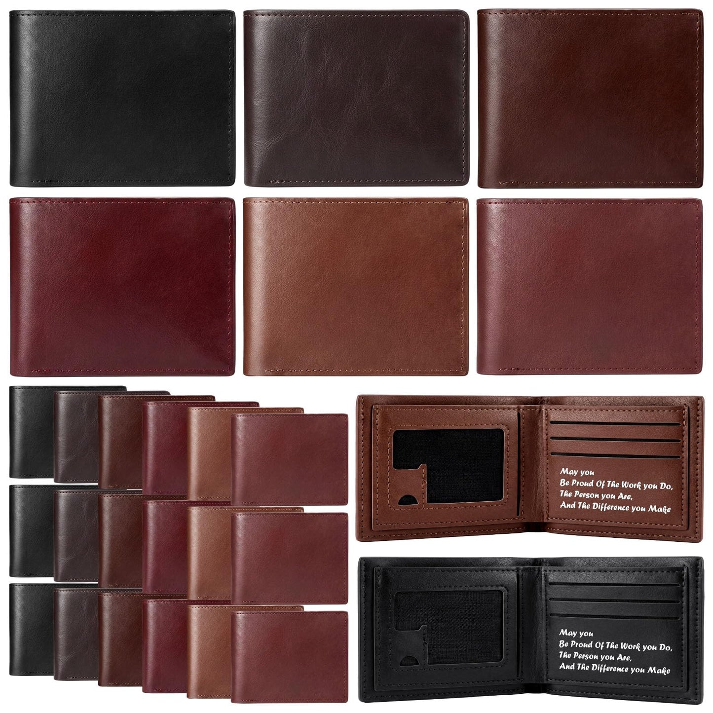 24 Pcs Fathers Day Bulk Gifts Wallet for Men, Bifold Leather Engraved Wallet for Husband Son Dad Coworkers Employees (Multicolor)