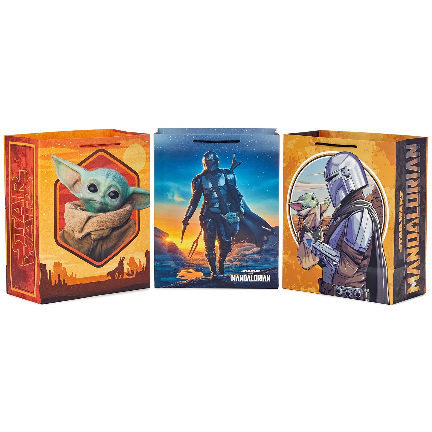 Hallmark Star Wars The Mandalorian 13" Large Gift Bag Bundle (3 Bags: Baby Yoda, The Mandalorian, Grogu) for Birthdays, Christmas, Father's Day, May the 4th