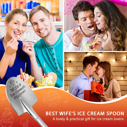 Mothers Day for Wife from Husband, To My Wife Mother's Day Anniversary Wedding Birthday Gifts for Women Wifey I Love You Valentines Easter Romantic Gift for Her, Funny Wife's Ice Cream Shovel Spoon