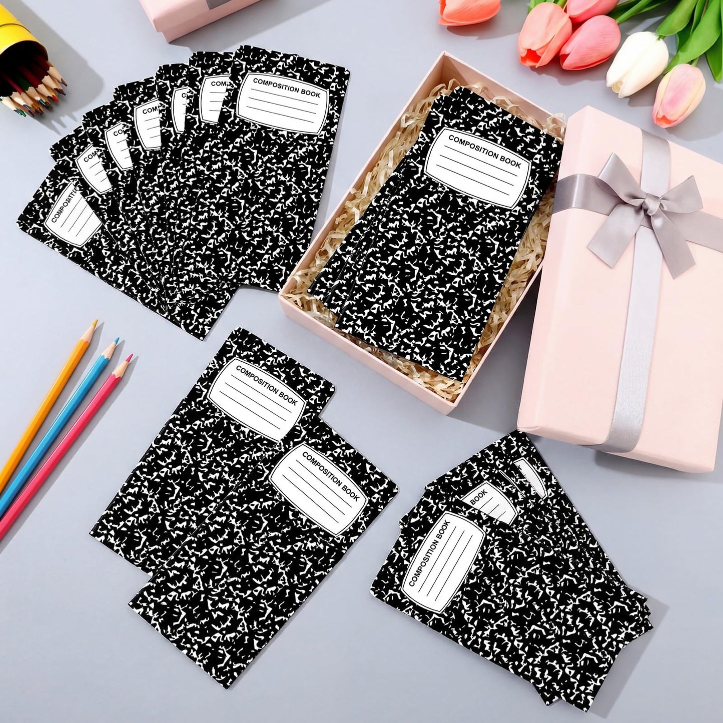 24 Pcs Teacher Gift Card Holder Composition Notebook Coffee Money Sleeves Thank You Teacher Greeting Cards Bulk Notebook Money Holder End of Year Gifts Graduation Party for First Day Back to School