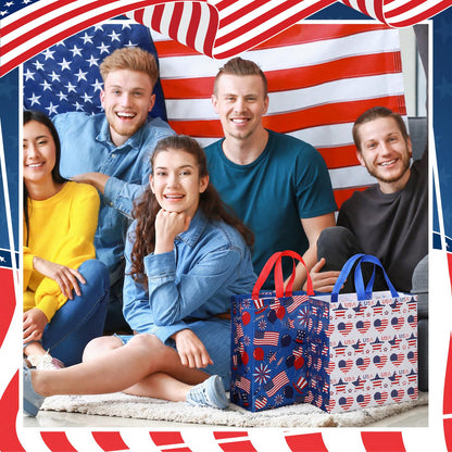 Wesnoy 48 Pcs 4th of July Patriotic Gift Bags Bulk with Handle Non Woven 250th Anniversary Goodie Bag Independence Day American Flag Memorial Day Tote Bag Holiday Party Favor, 11.4 x 10.6 x 4.7 Inch