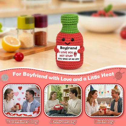 Anniversary Men Gifts for Boyfriend Him Birthday for Boyfriend from Girlfriend, I Love You Boyfriend's Sweet Day Romantic Gift Funny Handmade Crochet Hot Sauce Gift for Couple