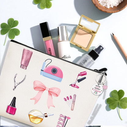 CRASHOT Nail Tech Gifts for Women, Manicurist Gifts, Makeup Bag & Keychain, Christmas Thanksgiving Birthday Present for Besties Friends Bff Sister Daughter Nail Lover