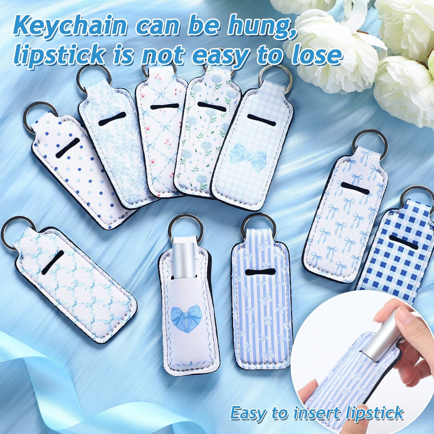 Ctosree 20 Pcs Coquette Bow Lipstick Holder Keychain Gifts Bulk Coquette Lip Balm Holder Keychain Bow Birthday Party Favors