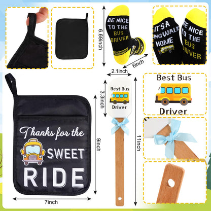 9-Piece School Bus Driver Appreciation Gifts - 20oz Heart-Shaped Tumbler Cup, Acrylic Heart Thank You Gifts, Bus Driver Pot Holder, Heat Resistant Oven Pads, Silicone Spatula