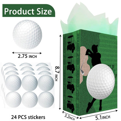 Golf Party Favor Bags – 24 Pcs Golf Gift Bags with 5 Designs, Paper Goodie Bags for Sports Theme Birthday Party Decorations and Golf Event Supplies