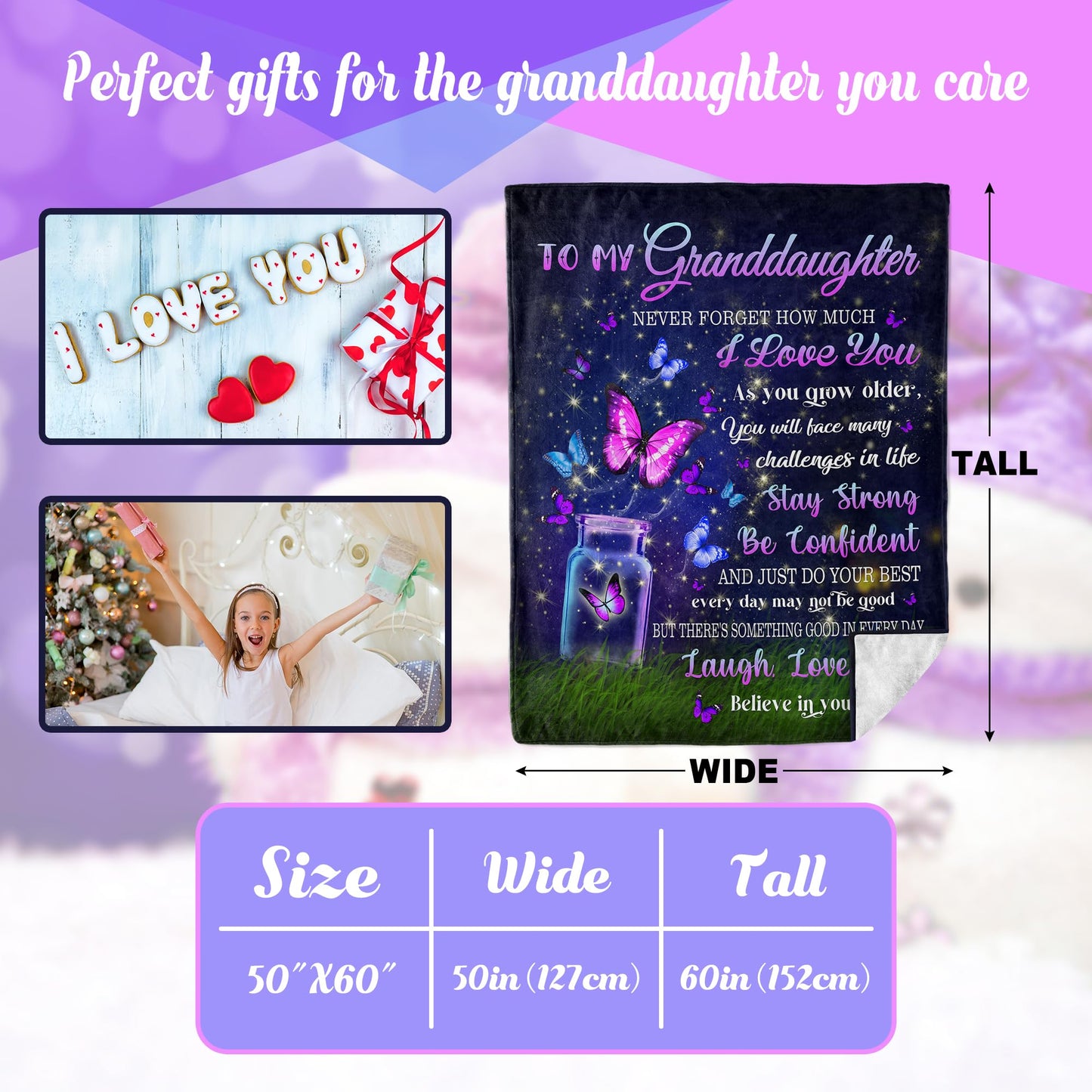Granddaughter Gifts from Grandma,Granddaughter Gifts Blanket, Gifts for Granddaughter, Great Granddaughter Gifts, Granddaughter Gifts from Nana, Birthday Gifts for Granddaughter Throw Blanket 60"*50"
