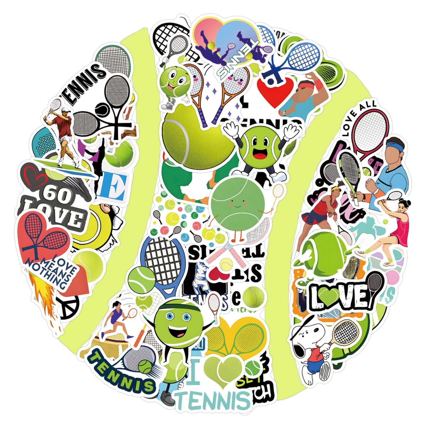 57PCS Tennis Stickers,Motivational Sport Water Bottle Stickers,Ball Team Gifts for Sports Lovers,Teens and Adults Ball Party Favors, Tennis Decorations