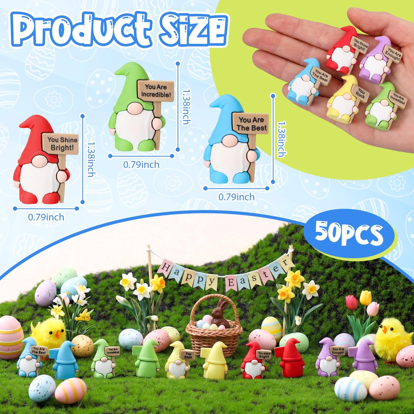 Bucherry Mini Positive Gnomes Figures Miniature Tiny Gnomes Figures Small Figurines to Hide Seek for Christmas Employee Gift Easter Stuffers Office Desk Party Favor Baby Shower Decor(50pcs,Classic)