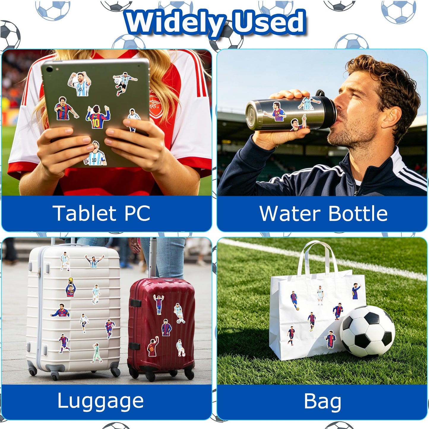 50 PCS Soccer Stickers Messi for Kids Gift Vinyl Waterproof Water Bottle Football Stickers Boys Girls Teens