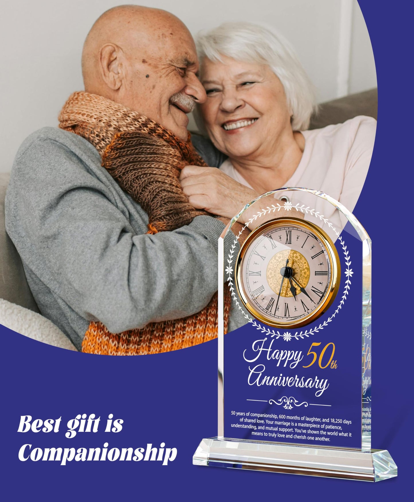 50th Wedding Anniversary Crystal Quartz Clock,50 Years of Marriage Gift,Happy Golden Anniversary Decoration Gift,for Parents,Grandparents,Couple