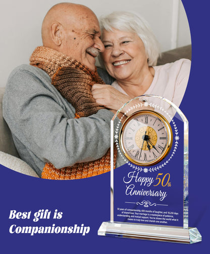 50th Wedding Anniversary Crystal Quartz Clock,50 Years of Marriage Gift,Happy Golden Anniversary Decoration Gift,for Parents,Grandparents,Couple