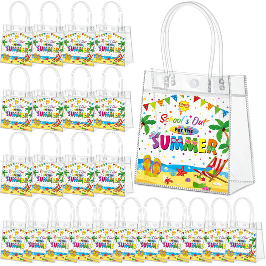 Gilprop 12 Pcs School's Out for Summer Gift Bags, End of Year Goodie Bags Bulk, Clear PVC Treat Tote Bag with Handles, Last Day of School Party Favors for Pool Beach Vacation