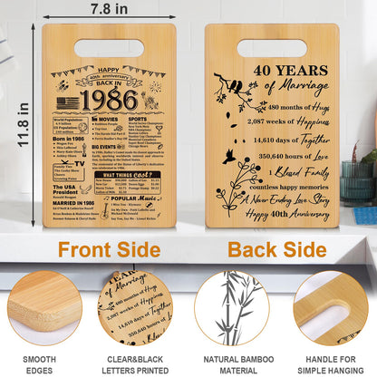 40th Wedding Anniversary for Women Men,Back In 1986&40 Years of Marriage Double sided Cutting Board Gift for Her Him,best 40 years anniversary Decorations for couple