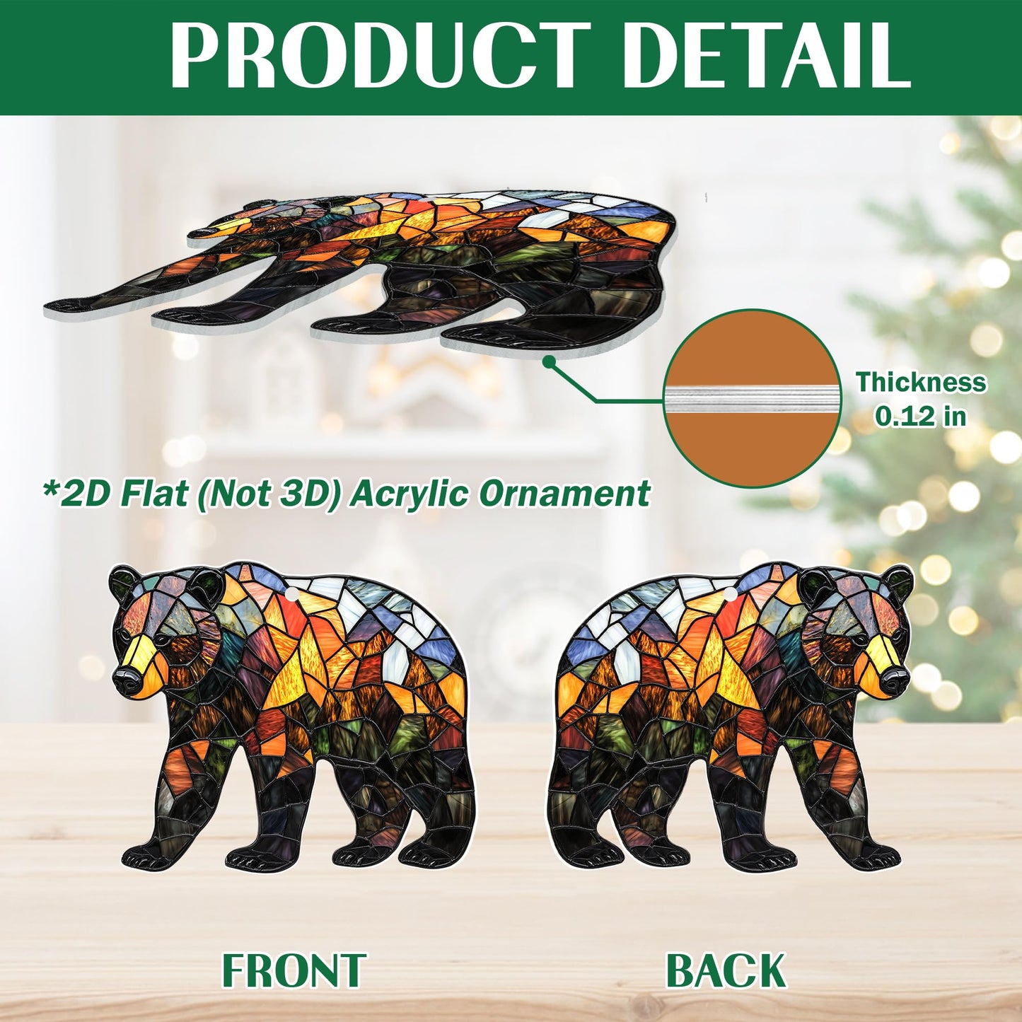 FLAGWIX Christmas Bear Gifts for Women - 2D Flat (Not 3D) Acrylic Christmas Ornaments 2025 Tree - Brown Bear Ornaments, Animal Lover Birthday Gifts for Women Men Mom Dad Friend, Animal Lovers Gift
