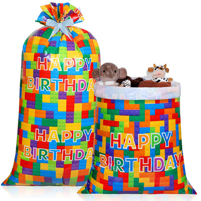 Ctosree 2 Pcs 70" x 40" Extra Large Jumbo Gift Bag Building Block Plastic Giant Gift Bags Oversized Gift Wrapping Bags with 2 Rolls Ribbons for Birthday Party Baby Shower Favor Holiday Supplies