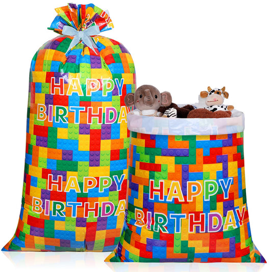 Ctosree 2 Pcs 70" x 40" Extra Large Jumbo Gift Bag Building Block Plastic Giant Gift Bags Oversized Gift Wrapping Bags with 2 Rolls Ribbons for Birthday Party Baby Shower Favor Holiday Supplies