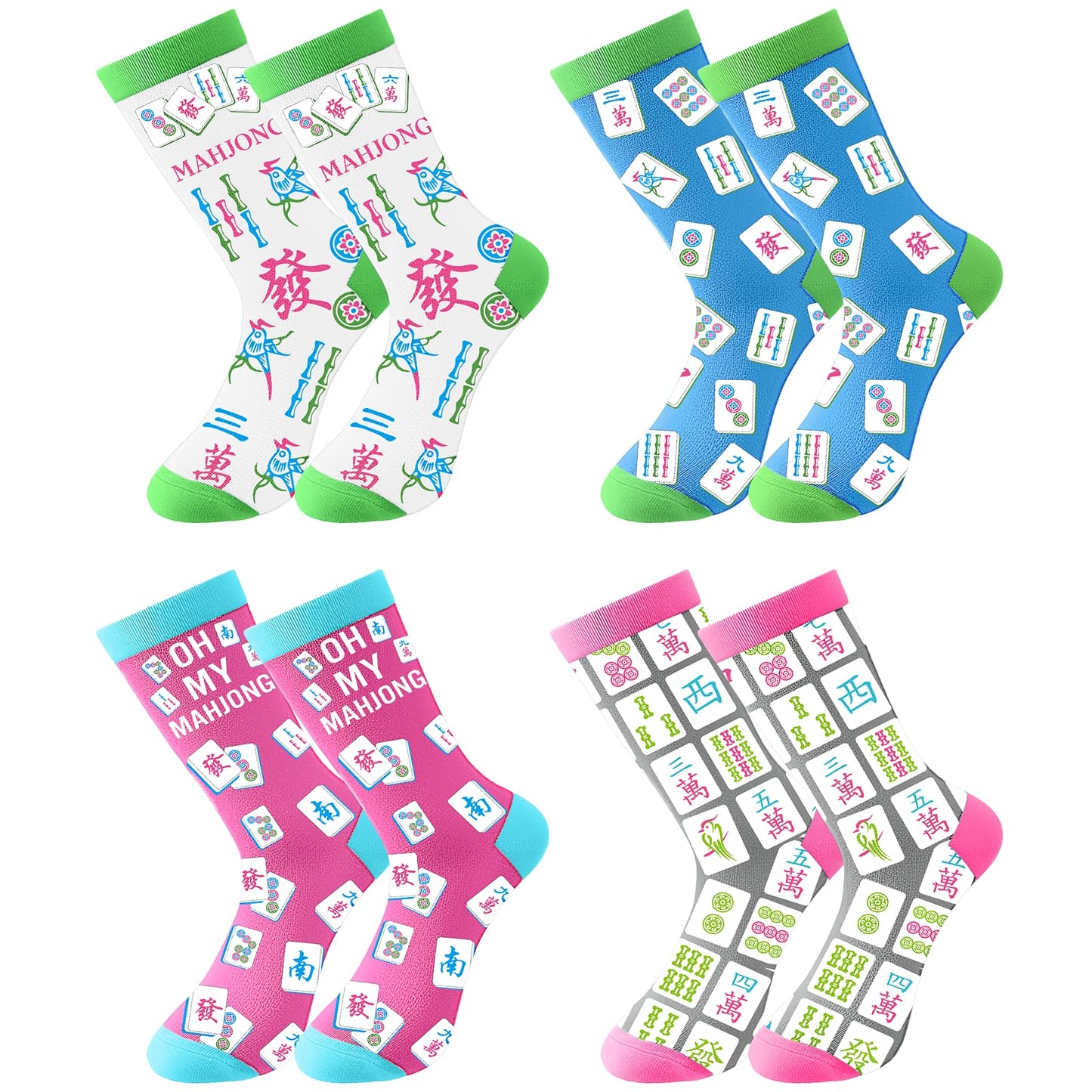 Shihanee 16/12 /8 Pair of Mahjong Socks for Women Funny Mah Jong Themed Socks with Classic Patterns Gifts for Mahjong Lovers