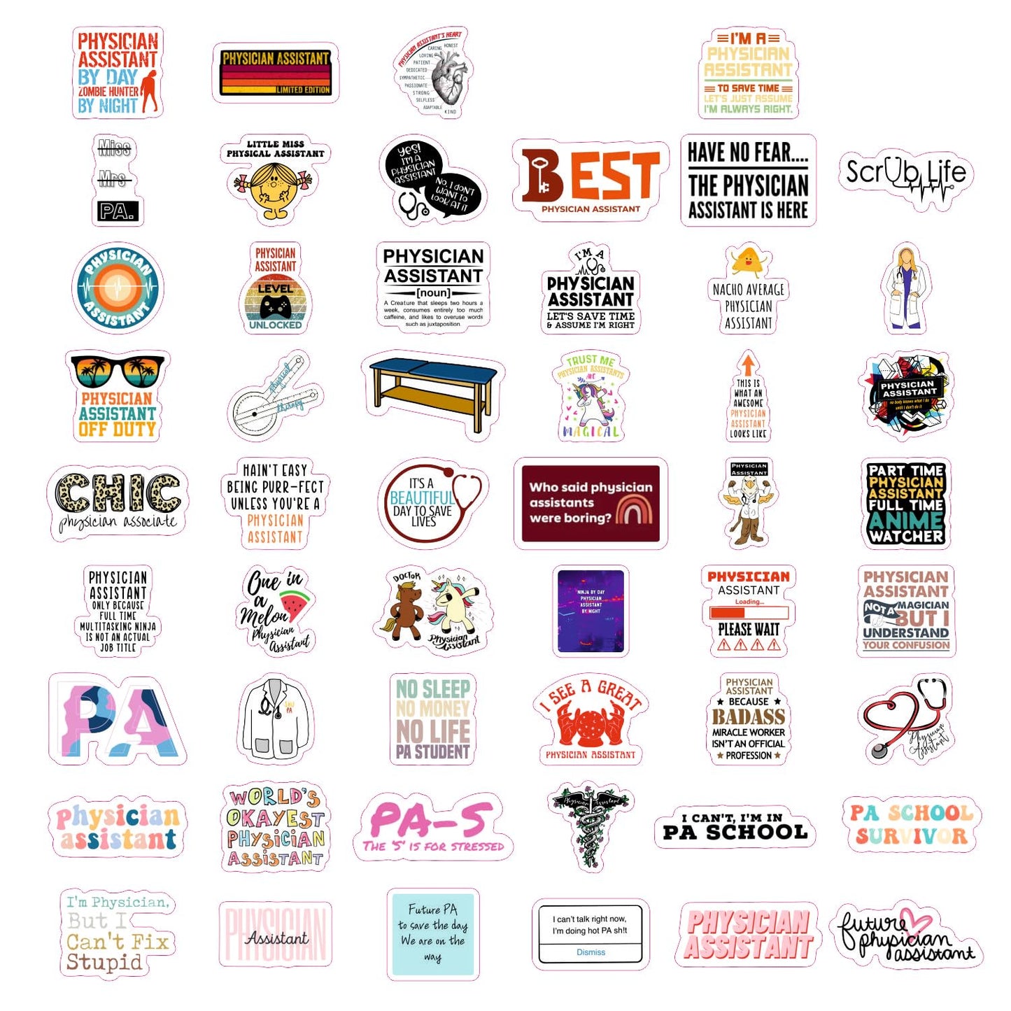 BulbaCraft 100Pcs Physician Assistant Laptop Stickers, PA Stickers, PA Week Gifts, Physician Assistant Student Presents, Gifts for Women & Men