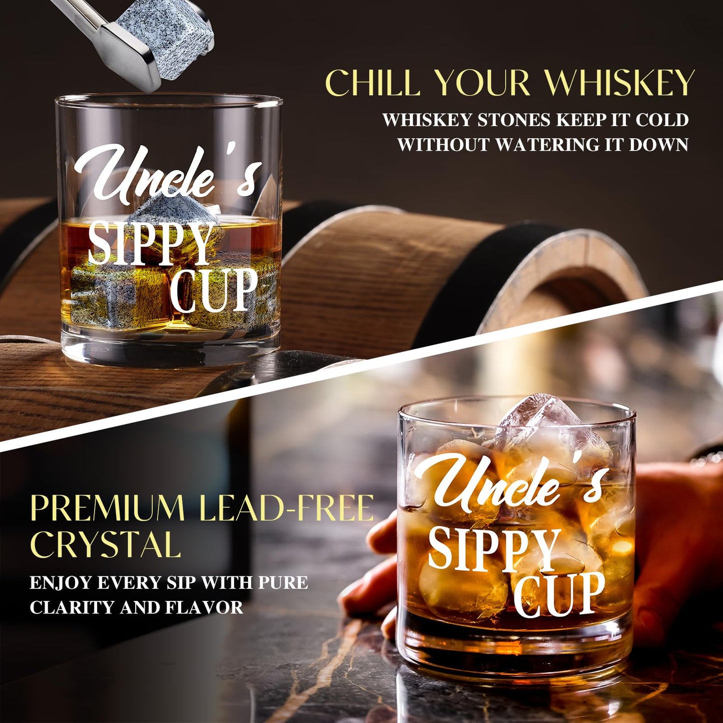 14 Pcs Best Uncle Ever Gifts with 11 Oz Uncle's Sippy Cup Whiskey Glass 4 Whiskey Stones Coaster Apron Hat Sock Tape Measure Keychain, Birthday Father's Day Christmas Gifts for Uncle